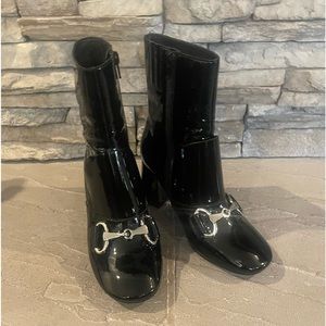 Black patent leather booties